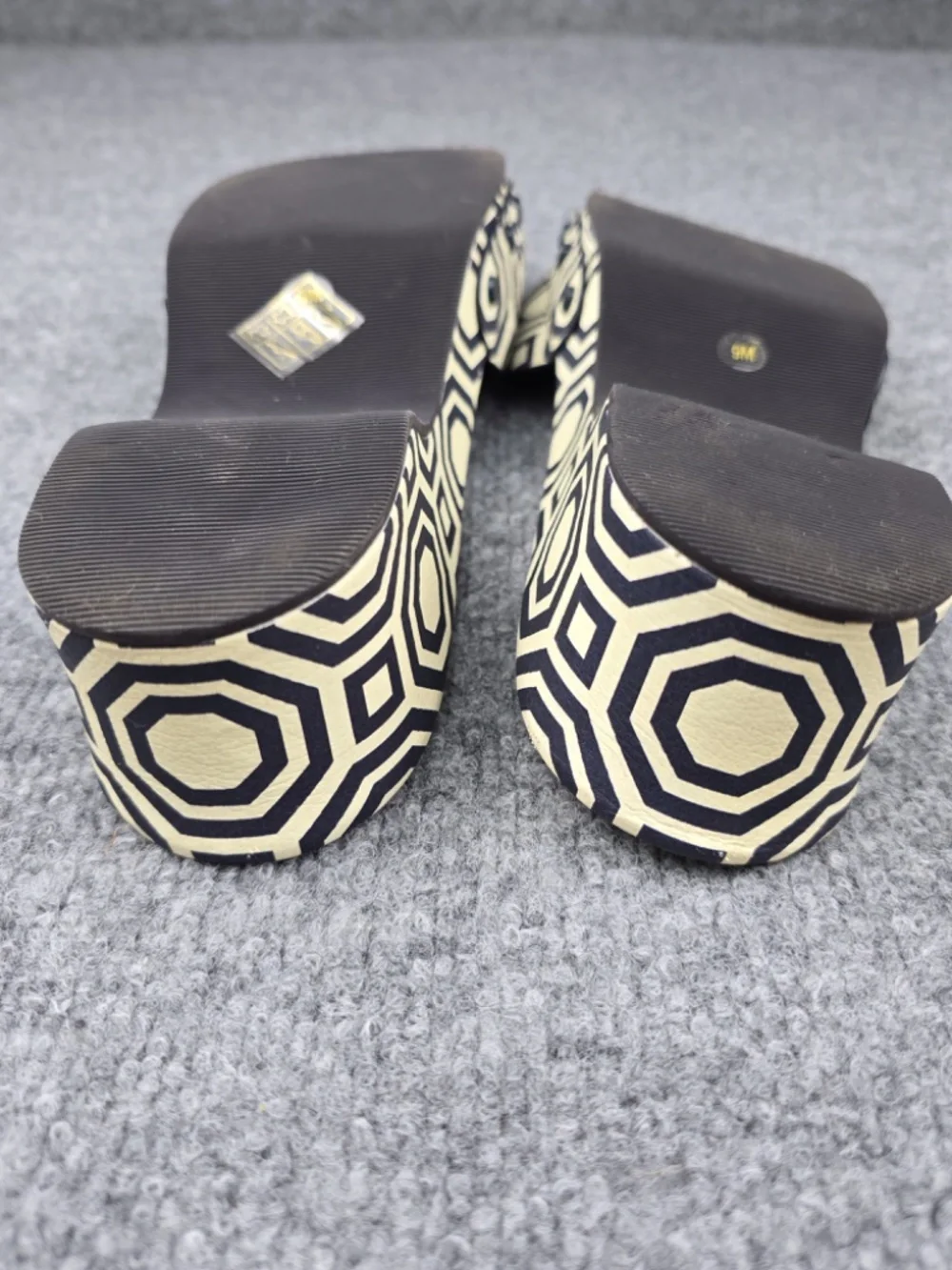 Tory Burch Noah Navy Blue Geometric Leather Slide Sandals Size 9